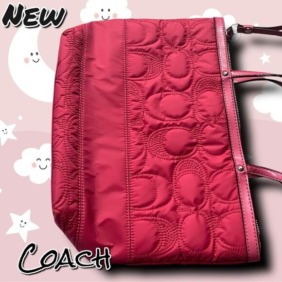 New NWT Coach Signature Stitched Nylon Tote – F17668 (Pomegranate) - Picture 5 of 10